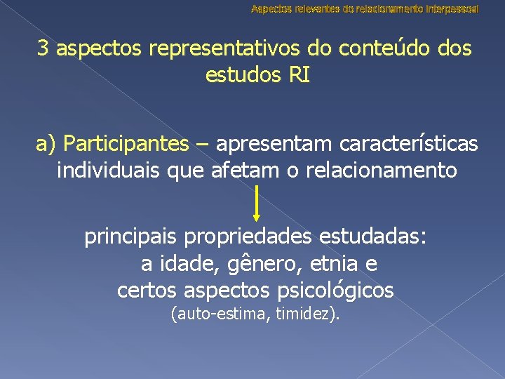 Aspectos relevantes do relacionamento interpessoal 3 aspectos representativos do conteúdo dos estudos RI a)