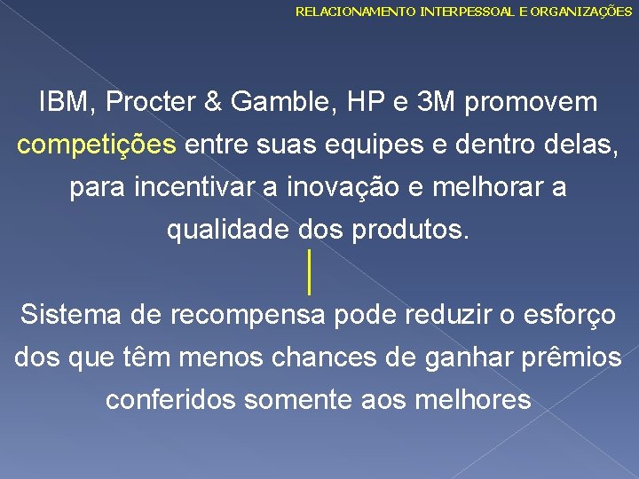 RELACIONAMENTO INTERPESSOAL E ORGANIZAÇÕES IBM, Procter & Gamble, HP e 3 M promovem competições