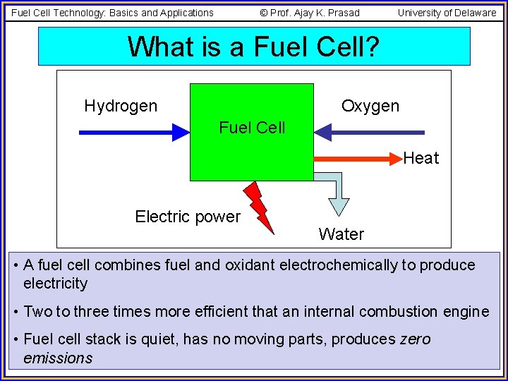 Fuel Cell Technology: Basics and Applications © Prof. Ajay K. Prasad University of Delaware