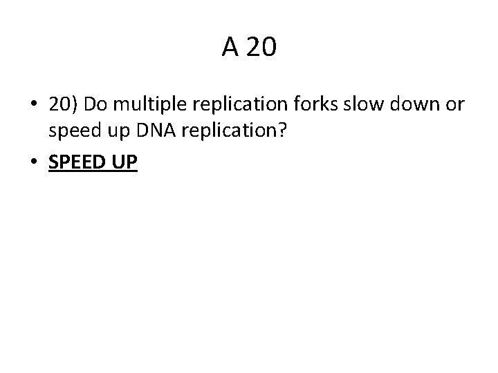 A 20 • 20) Do multiple replication forks slow down or speed up DNA