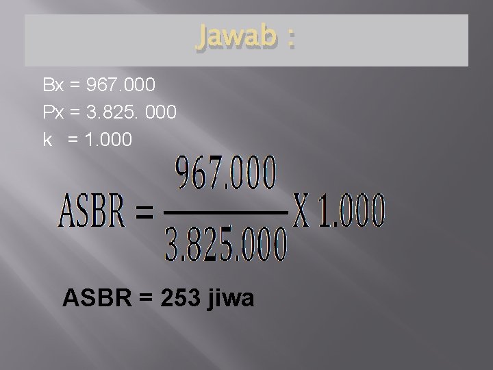 Jawab : Bx = 967. 000 Px = 3. 825. 000 k = 1.