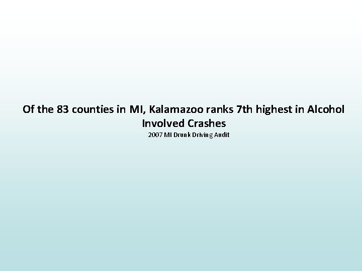 Of the 83 counties in MI, Kalamazoo ranks 7 th highest in Alcohol Involved