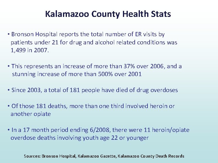 Kalamazoo County Health Stats • Bronson Hospital reports the total number of ER visits