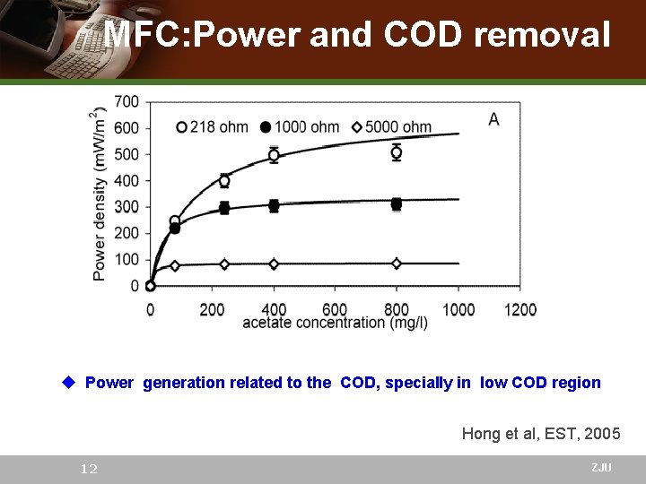 MFC: Power and COD removal u Power generation related to the COD, specially in