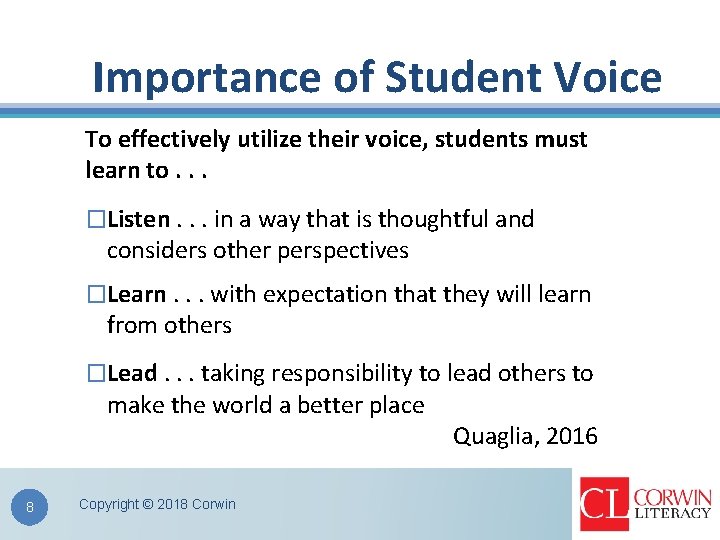 Importance of Student Voice To effectively utilize their voice, students must learn to. .