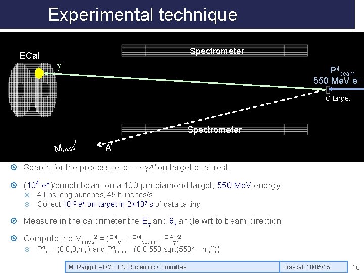 Experimental technique ECal Spectrometer g P 4 beam 550 Me. V e+ C target