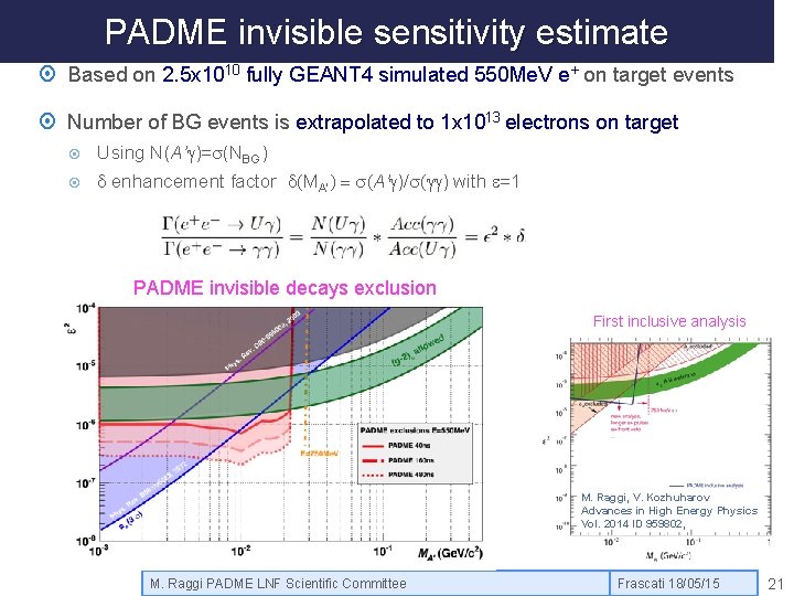 PADME invisible sensitivity estimate Based on 2. 5 x 1010 fully GEANT 4 simulated