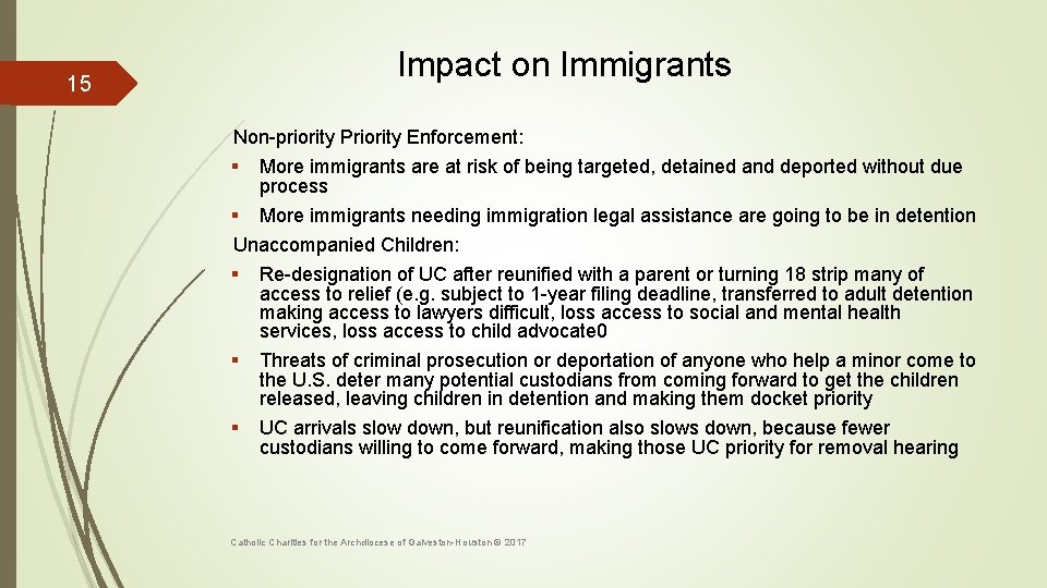 Impact on Immigrants 15 Non-priority Priority Enforcement: § More immigrants are at risk of