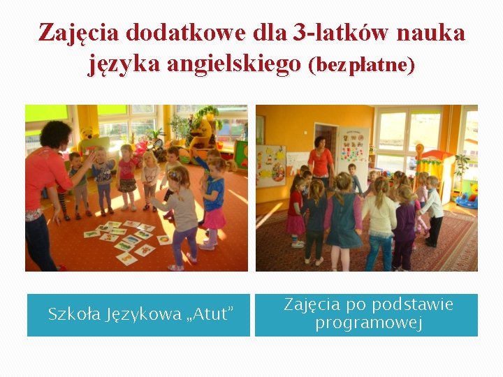 Zajęcia dodatkowe dla 3 -latków nauka języka angielskiego (bezpłatne) Szkoła Językowa „Atut” Zajęcia po