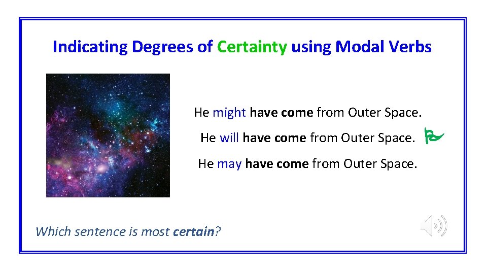 Indicating Degrees of Certainty using Modal Verbs He might have come from Outer Space.