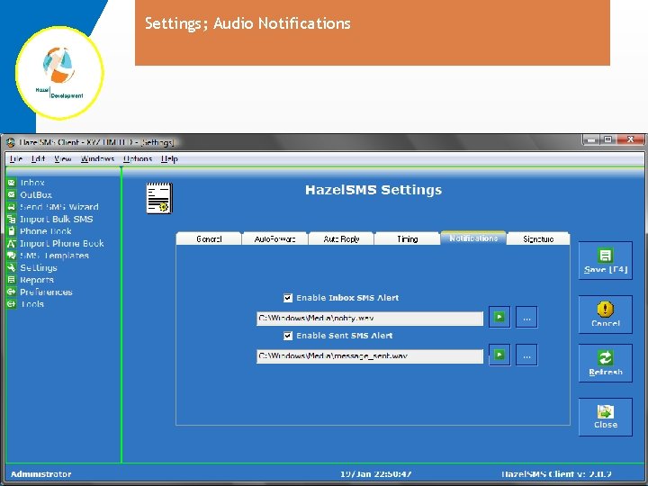 Settings; Audio Notifications 