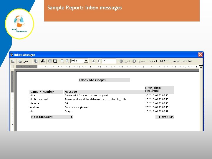 Sample Report: Inbox messages 
