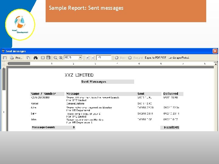 Sample Report: Sent messages 