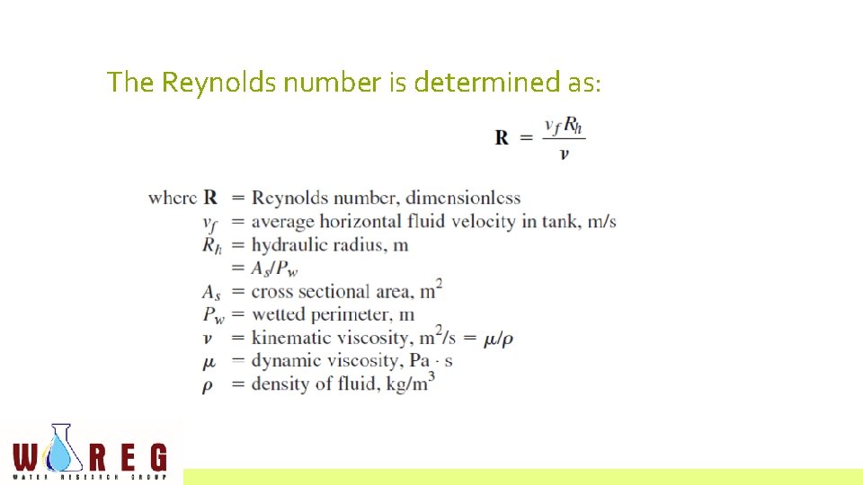 The Reynolds number is determined as: 