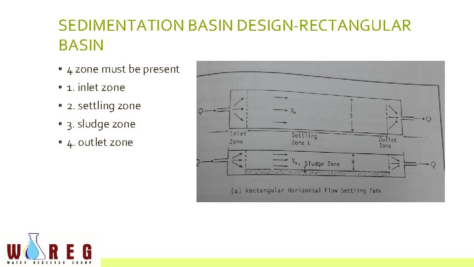 SEDIMENTATION BASIN DESIGN-RECTANGULAR BASIN • 4 zone must be present • 1. inlet zone