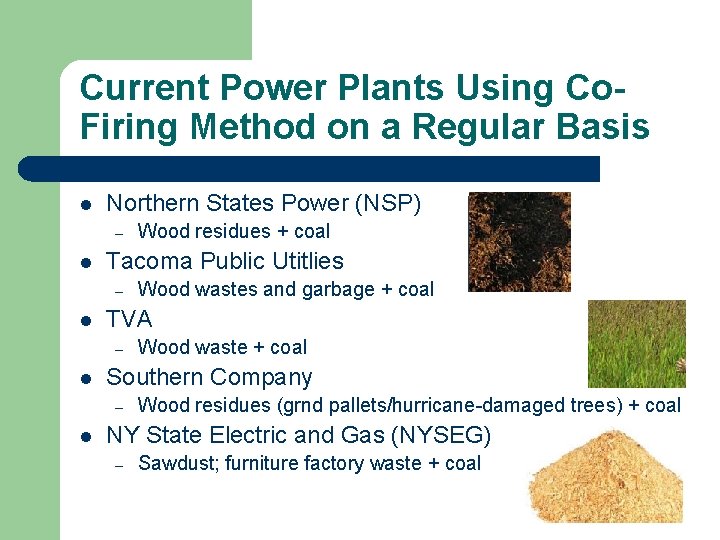 Current Power Plants Using Co. Firing Method on a Regular Basis l Northern States