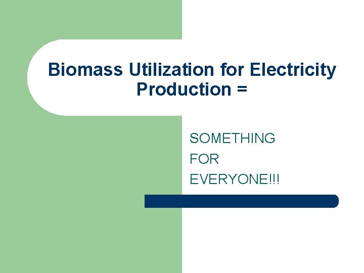 Biomass Utilization for Electricity Production = SOMETHING FOR EVERYONE!!! 