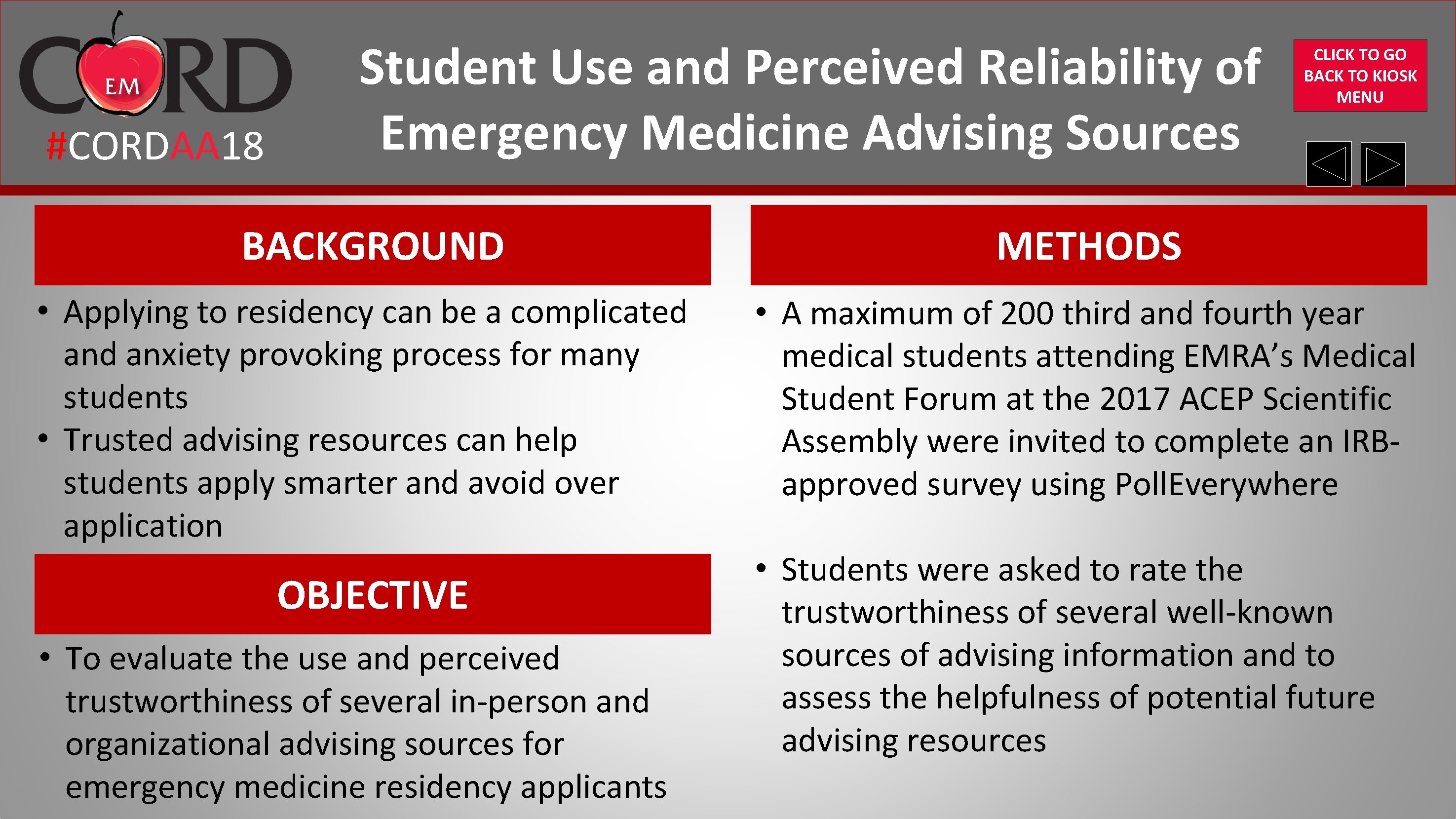 #CORDAA 18 Student Use and Perceived Reliability of Emergency Medicine Advising Sources CLICK TO