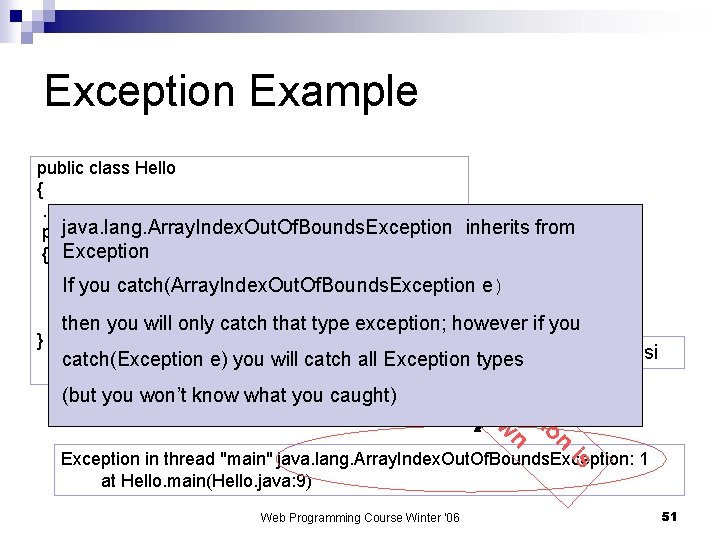 Exception Example public class Hello {. . . java. lang. Array. Index. Out. Of.