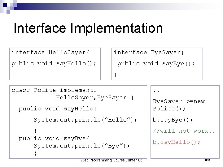 Interface Implementation interface Hello. Sayer{ interface Bye. Sayer{ public void say. Hello(); } public