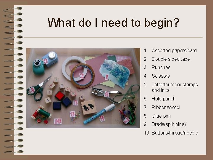 What do I need to begin? 1 Assorted papers/card 2 Double sided tape 3