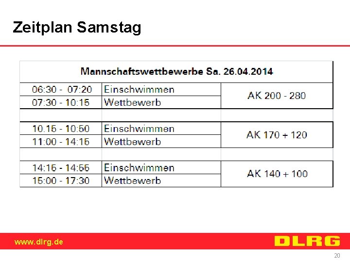 Zeitplan Samstag www. dlrg. de 20 