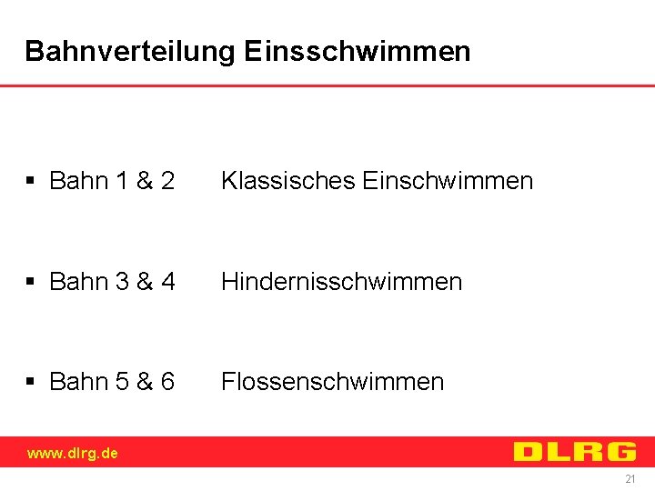 Bahnverteilung Einsschwimmen § Bahn 1 & 2 Klassisches Einschwimmen § Bahn 3 & 4