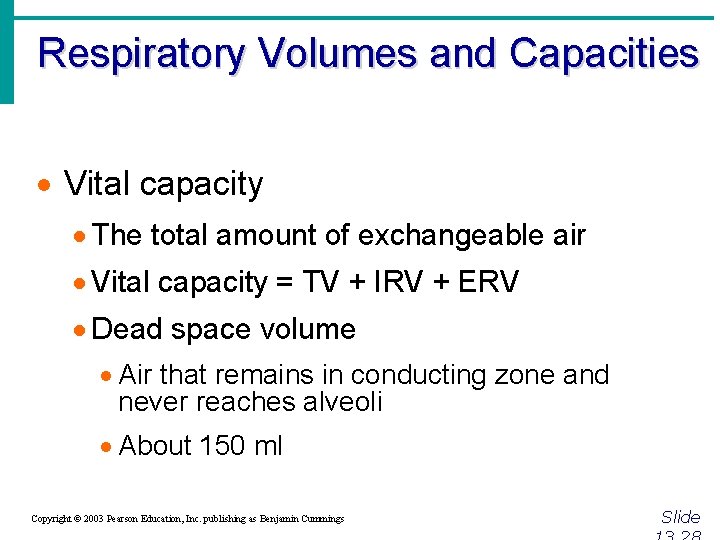 Respiratory Volumes and Capacities · Vital capacity · The total amount of exchangeable air