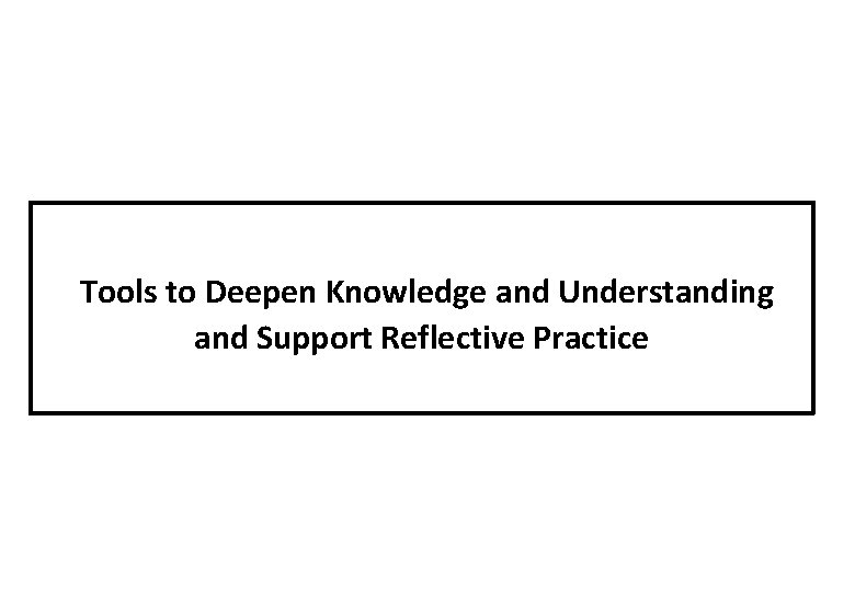  Tools to Deepen Knowledge and Understanding and Support Reflective Practice 