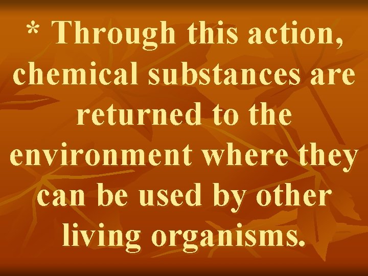 * Through this action, chemical substances are returned to the environment where they can