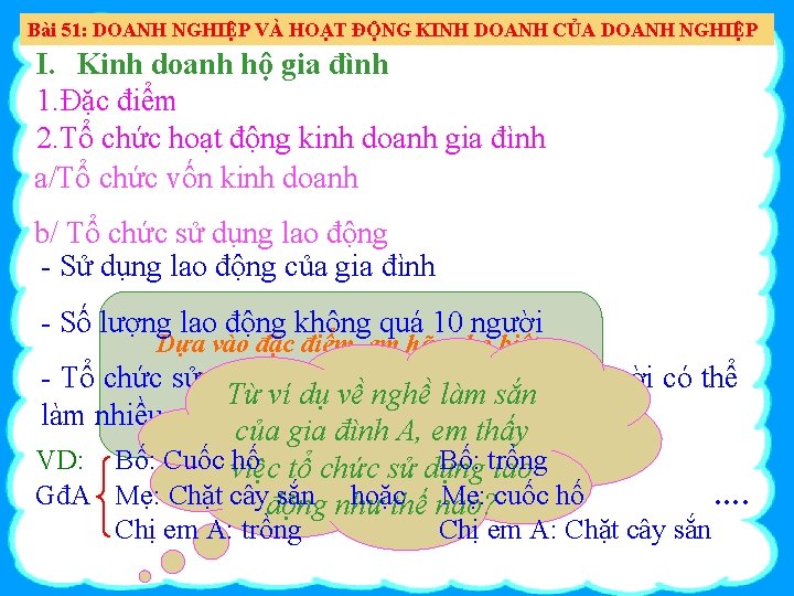 Bài 51: DOANH NGHIỆP VÀ HOẠT ĐỘNG KINH DOANH CỦA DOANH NGHIỆP I. Kinh