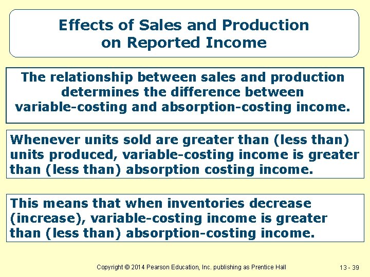 Effects of Sales and Production on Reported Income The relationship between sales and production