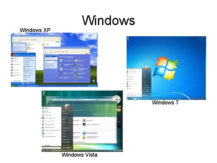 Windows XP Windows 7 Windows Vista 