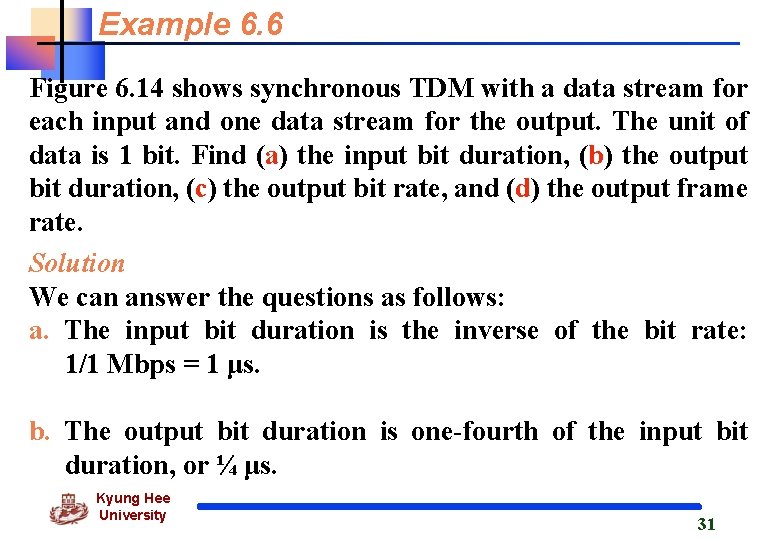 Example 6. 6 Figure 6. 14 shows synchronous TDM with a data stream for Example 6. 6 Figure 6. 14 shows synchronous TDM with a data stream for
