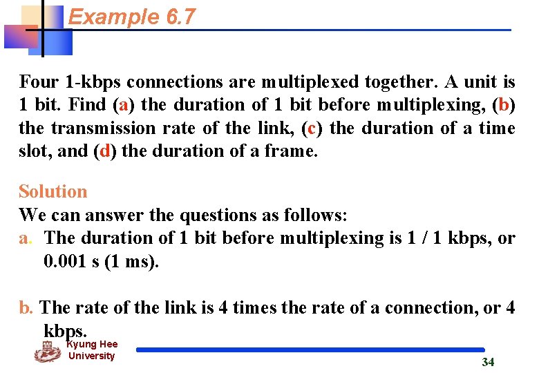 Example 6. 7 Four 1 -kbps connections are multiplexed together. A unit is 1