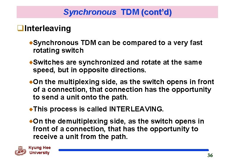 Synchronous TDM (cont’d) q. Interleaving Synchronous TDM can be compared to a very fast Synchronous TDM (cont’d) q. Interleaving Synchronous TDM can be compared to a very fast