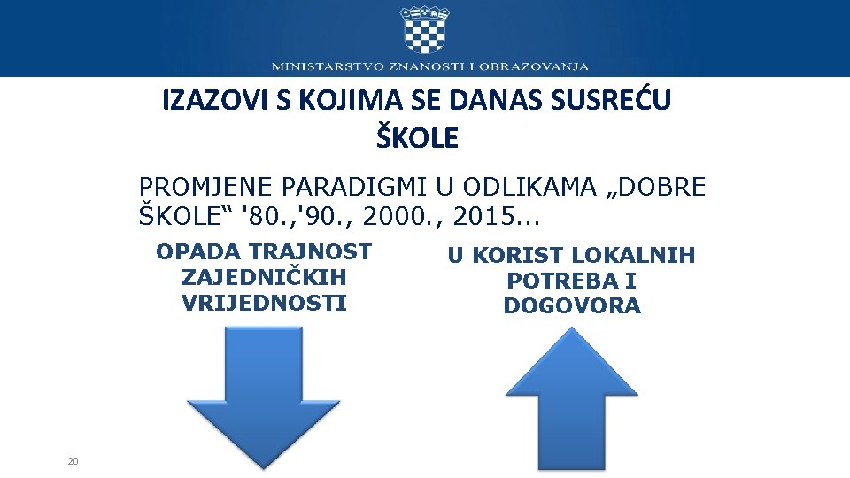 IZAZOVI S KOJIMA SE DANAS SUSREĆU ŠKOLE PROMJENE PARADIGMI U ODLIKAMA „DOBRE ŠKOLE“ '80.