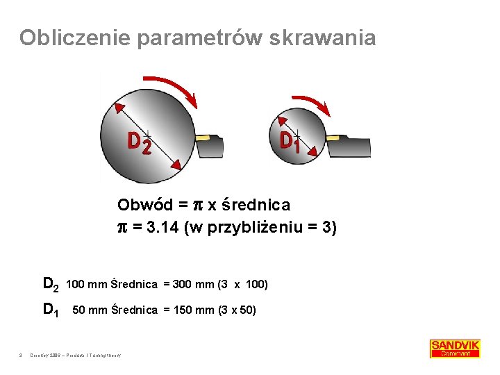 Obliczenie parametrów skrawania Obwód = x średnica = 3. 14 (w przybliżeniu = 3)