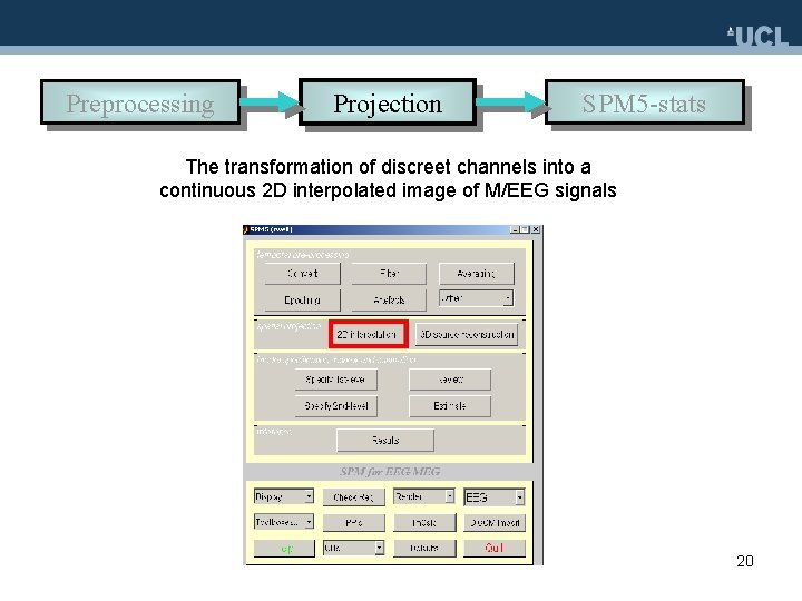 Preprocessing Projection SPM 5 -stats The transformation of discreet channels into a continuous 2