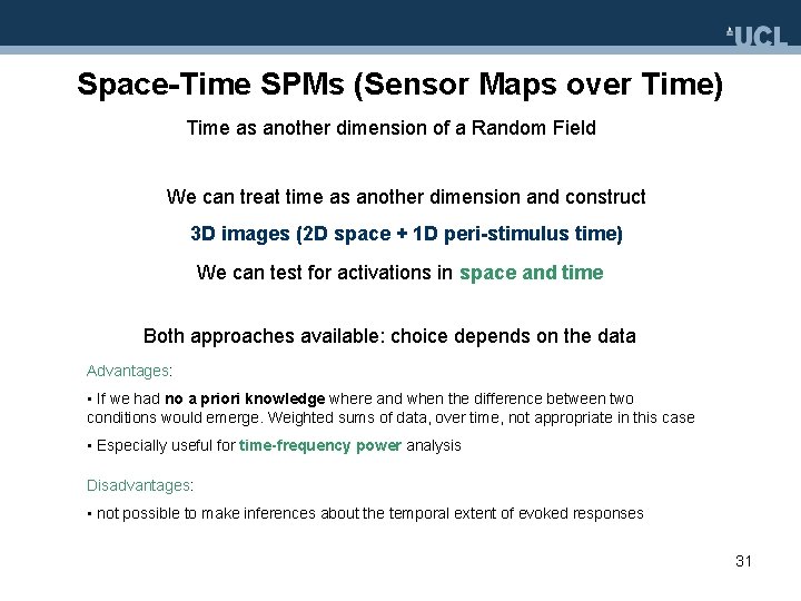 Space-Time SPMs (Sensor Maps over Time) Time as another dimension of a Random Field