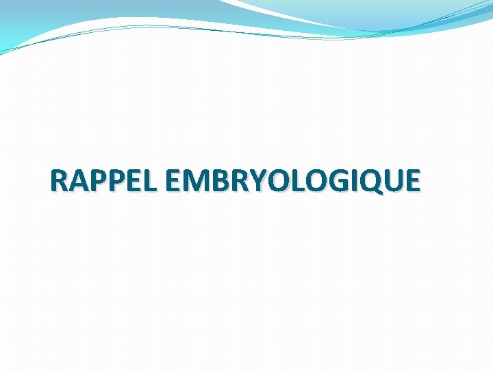 RAPPEL EMBRYOLOGIQUE 