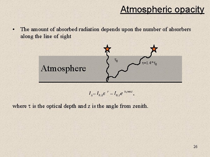 Atmospheric opacity • The amount of absorbed radiation depends upon the number of absorbers
