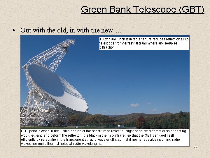 Green Bank Telescope (GBT) • Out with the old, in with the new…. 100