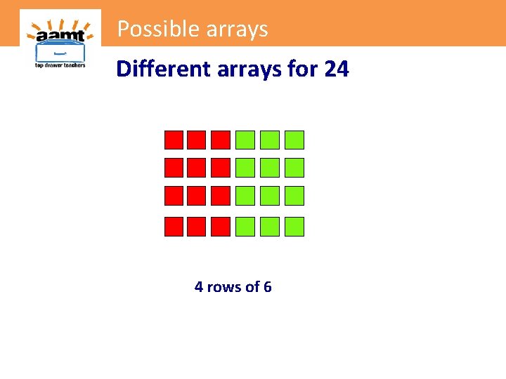 Possible arrays Different arrays for 24 4 rows of 6 