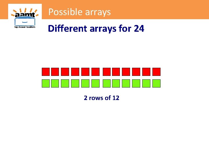 Possible arrays Different arrays for 24 2 rows of 12 