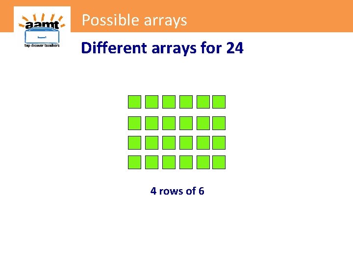 Possible arrays Different arrays for 24 4 rows of 6 