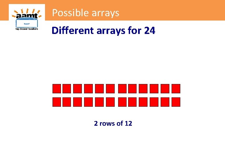 Possible arrays Different arrays for 24 2 rows of 12 