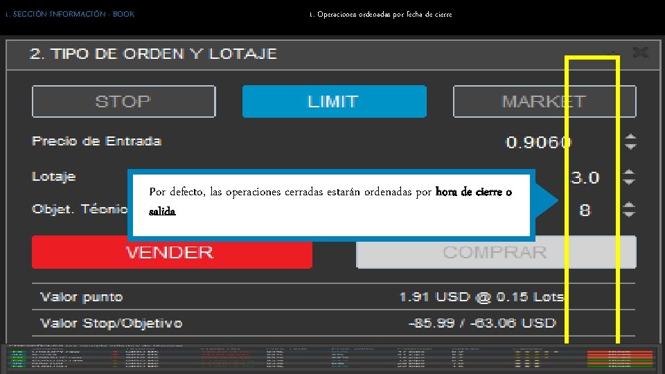 1. SECCIÓN INFORMACIÓN · BOOK 1. Operaciones ordenadas por fecha de cierre Por defecto,