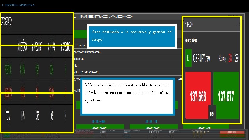 2. SECCIÓN OPERATIVA Área destinada a la operativa y gestión del riesgo Módulo compuesto