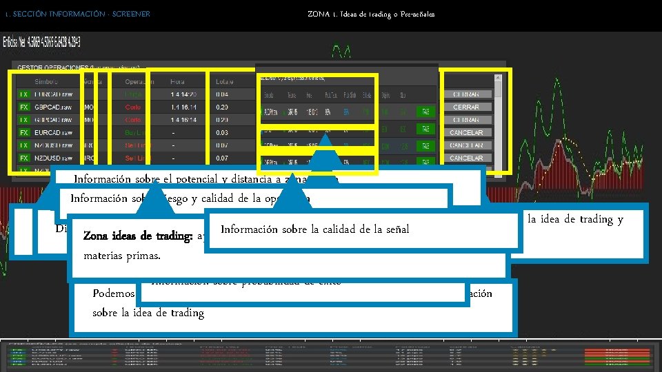 1. SECCIÓN INFORMACIÓN · SCREENER ZONA 1. Ideas de trading o Pre-señales Información sobre